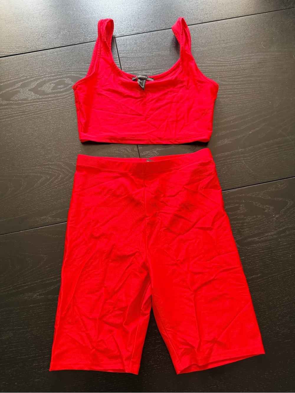 Forever 21 Red Crop Tank and High-Waist Bike Shorts Set